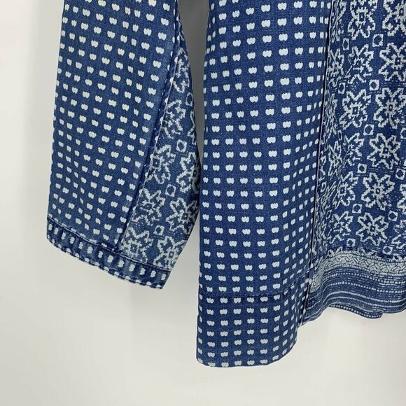 J.CREW Boho Chambray Top Womens Size 2 Blouse Blue Crew Neck Cotton Peasant - Picture 10 of 12